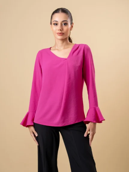 Ladies Long Sleeve & Neck Detail Top