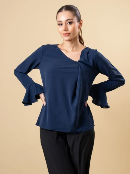 Ladies Long Sleeve & Neck Detail Top
