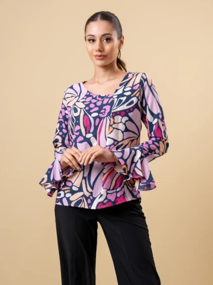 Ladies Long Sleeve & Neck Detail Top