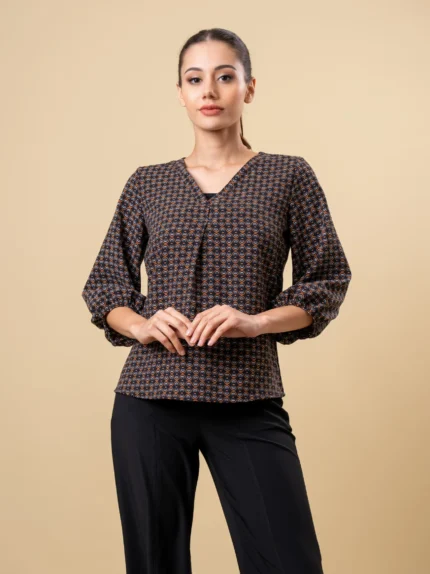 Ladies Puff Sleeve & "V" Neck Office Top