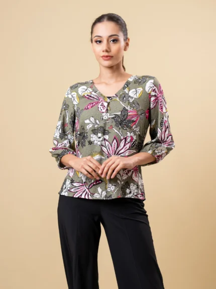 Ladies Puff Sleeve & "V" Neck Office Top