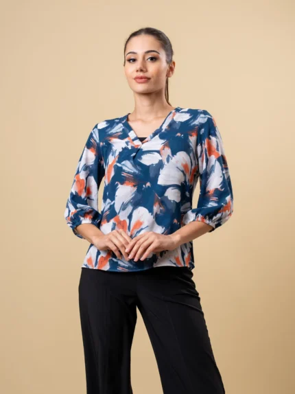 Ladies Puff Sleeve & "V" Neck Office Top