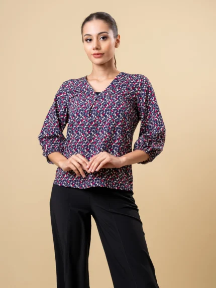 Ladies Puff Sleeve & "V" Neck Office Top