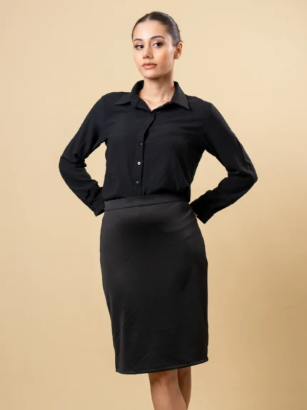 Ladies Back Zipper Office Pencil Skirt - Black