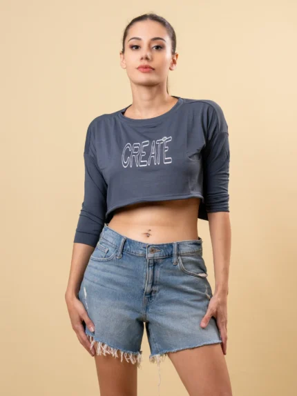 Ladies  Printed Crop Tee