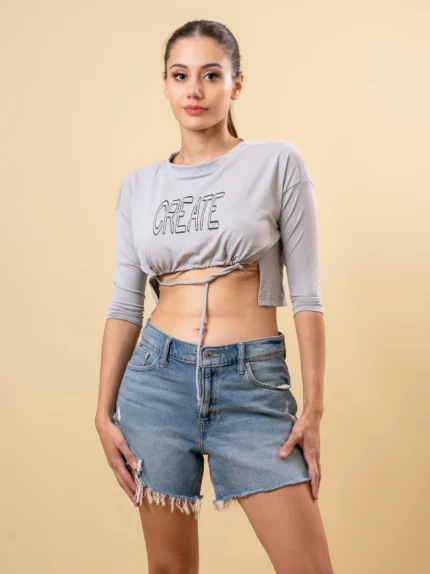 Ladies  Printed Crop Tee