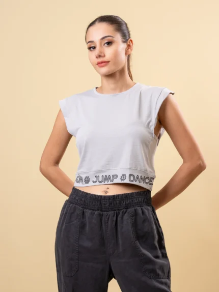 Ladies Short Sleeve Printed Crop Tee